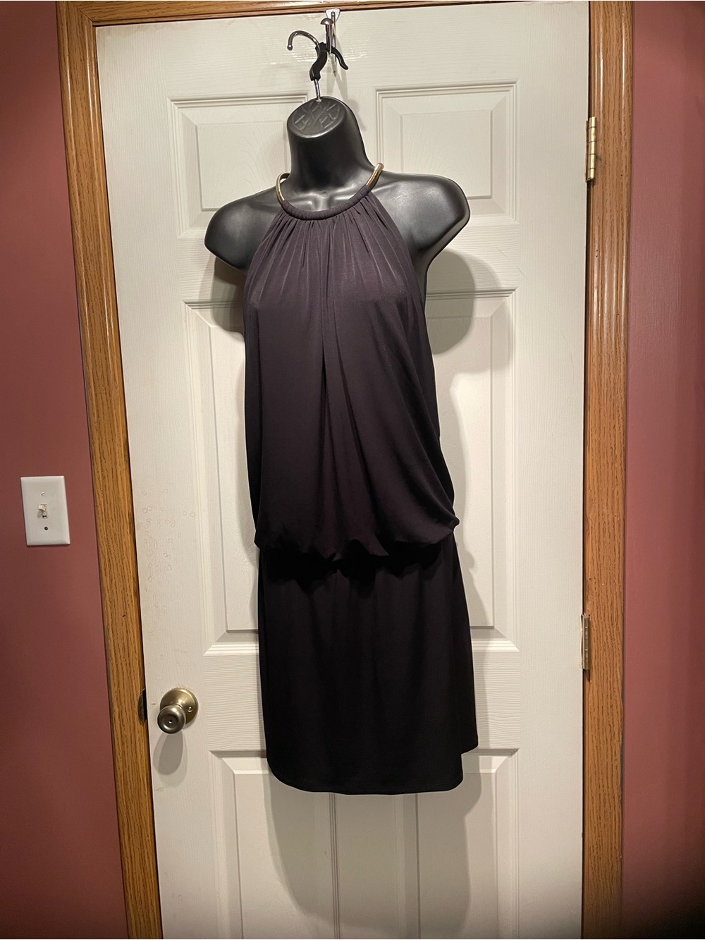 Chic Black Halter Blouson Mini Dress